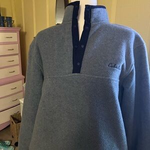Cabela's Men's blue Fleece Zip-Style Snap Pullover with Navy Trim